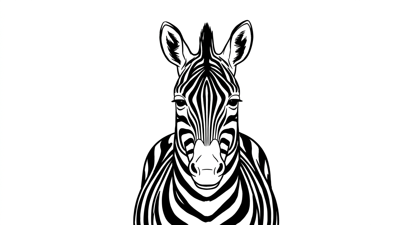 ZEBRA, a deadpan black-and-white zebra looking straight at you